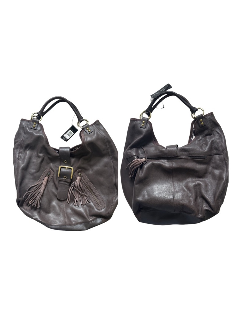 Paradox Brown Leather Tassel Hobo Shoulder Bag